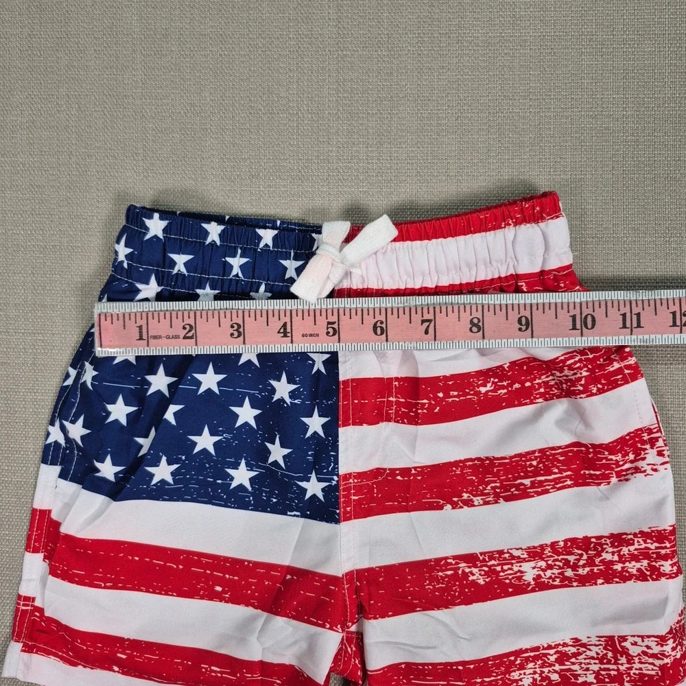 Kids American Flag 2-in-1 Swim Trunks Patriotic Stars Stripes Red White Blue 4T
